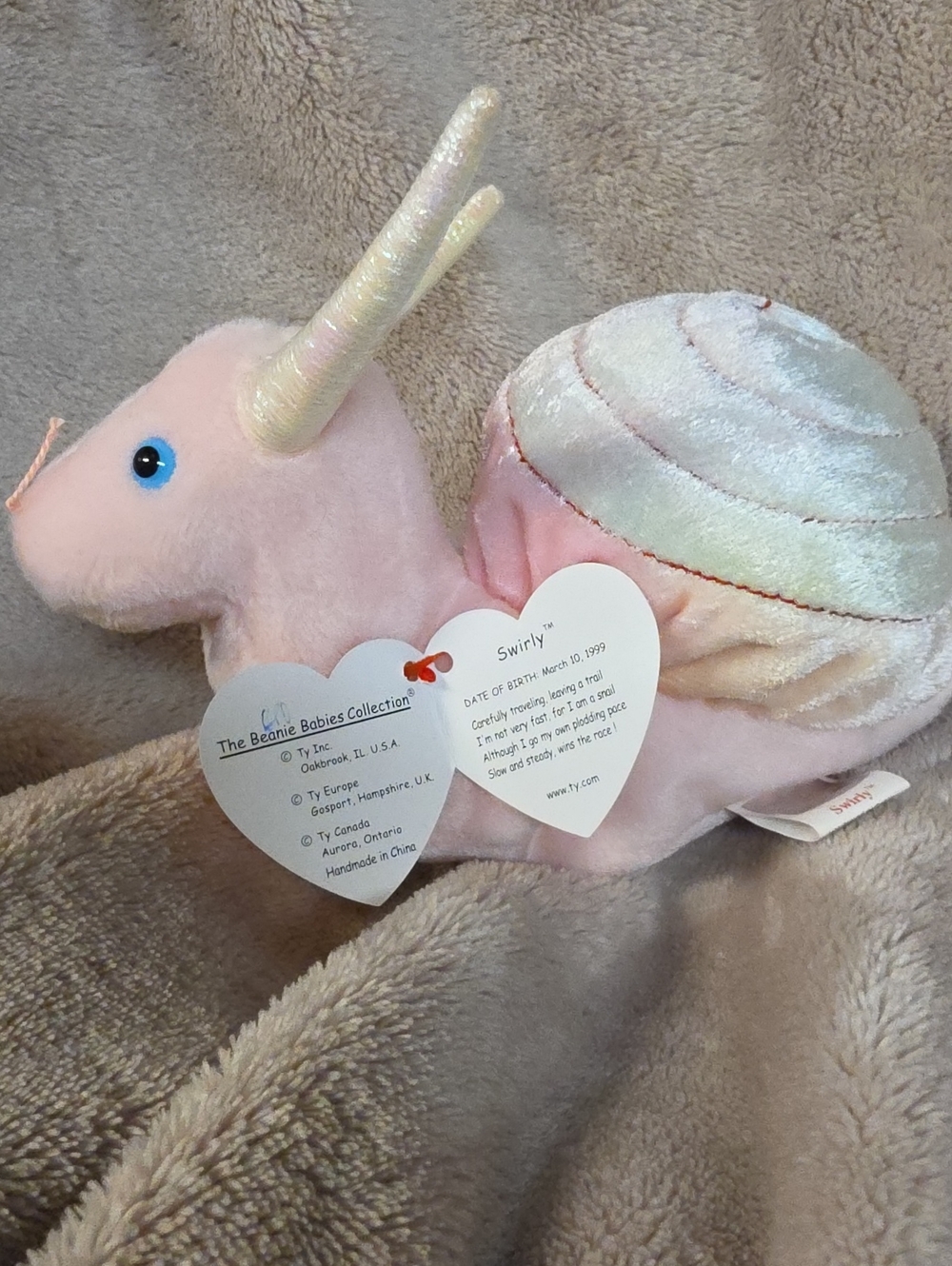 Ty Pink Swirly Snail Plush with Iridescent Horns